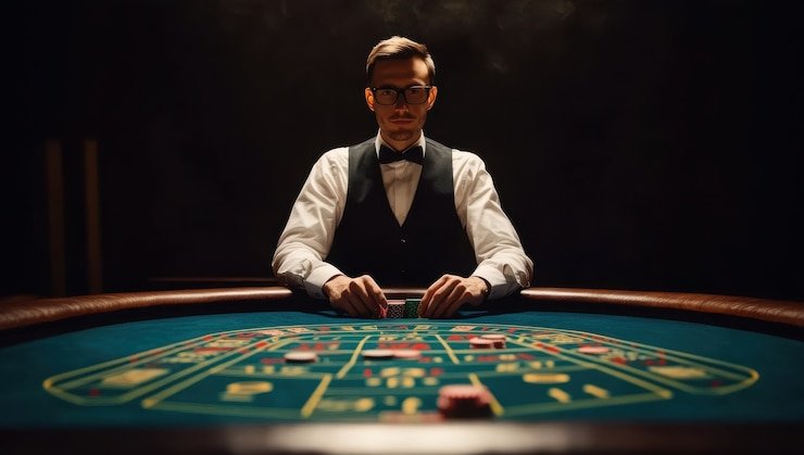 Tampilan antarmuka Infinite Blackjack di angkabet124 dengan kartu dealer dan tombol aksi pemain